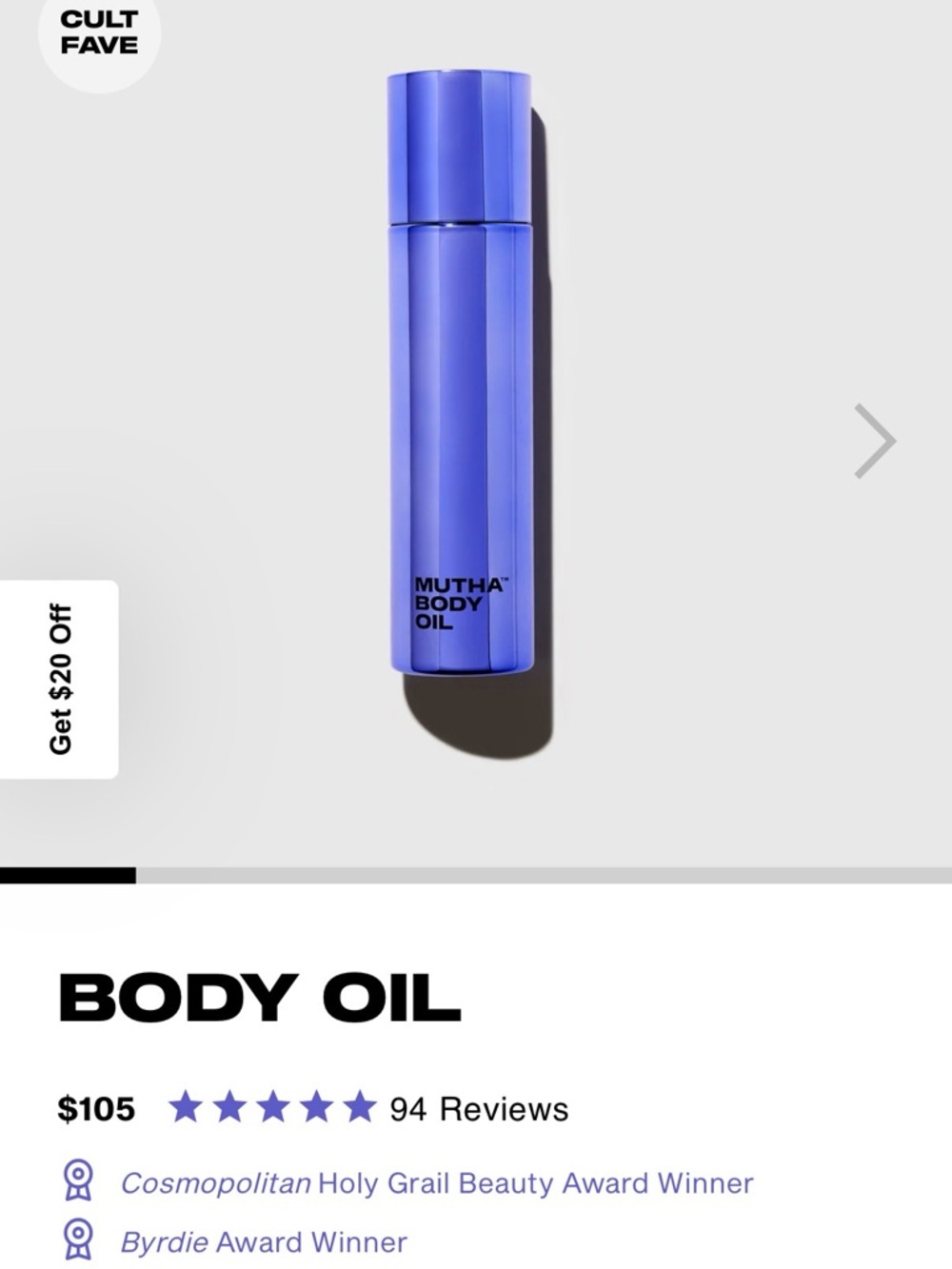 MUTHA Body Oil in Vibrant Blue Bottle
